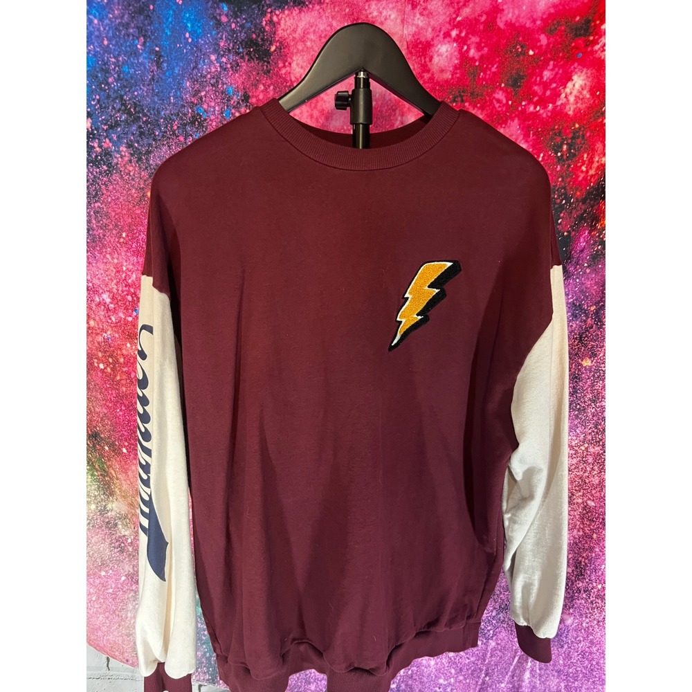 Modish Rebel Burgundy Maroon Thunder Lightning Bolt Sweatshirt Cream Sleeves L